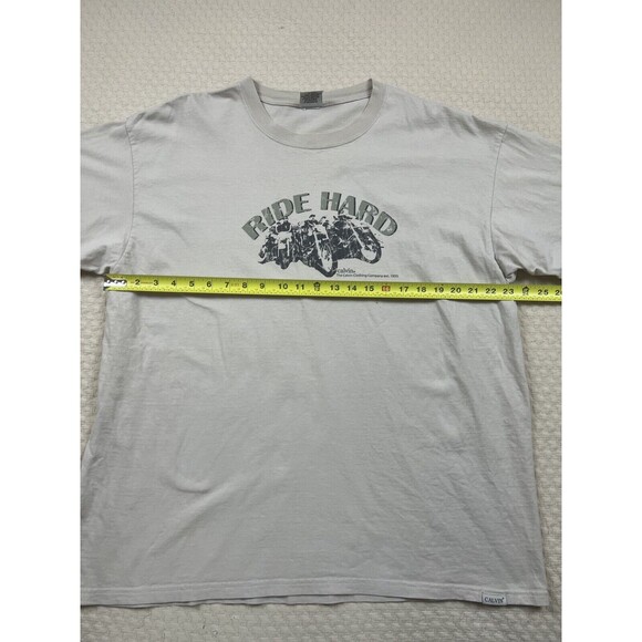90s Calvin Klein Ride Hard Shirt Short Sleeve Tee Motorcycle | Cream | Size XL - Picture 9 of 10